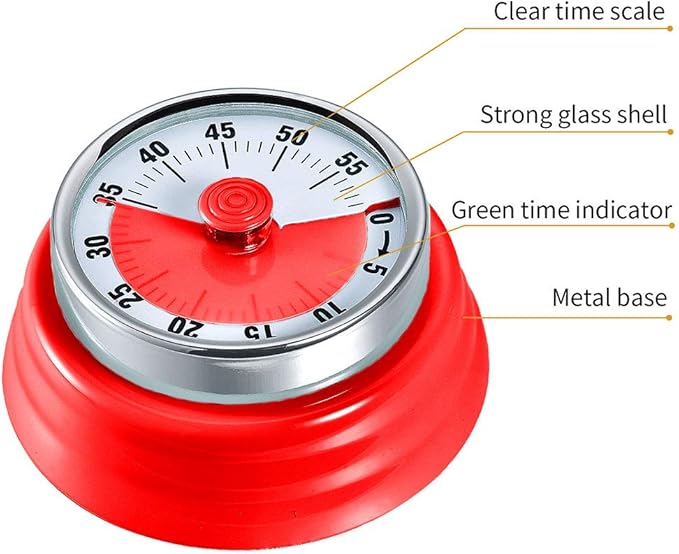 Kitchen Timer, Kitchen Countdown Cooking Timer Reminder No Battery Required Magnetic Time Management Timer Red