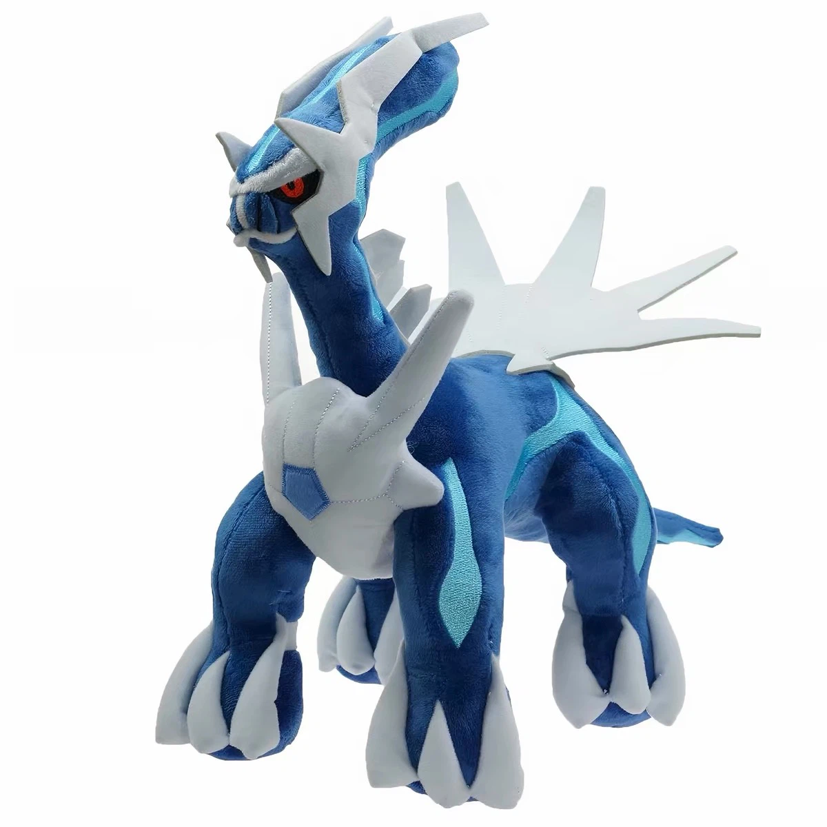 Blue White Armored Dragon Plush Toy, Standing Posture Stuffed Animal Doll with Blade‑Shaped Back Ornaments, Collectible Anime Plush, Size 33 cm for Display & Fan Gift