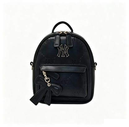 Mini Embossed Pattern Backpack for Women, Cute Bow Pendant Small Daypack, PU Leather Casual Rucksack Multi‑Way Shoulder Bag for Daily Use