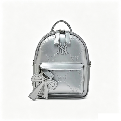 Mini Embossed Pattern Backpack for Women, Cute Bow Pendant Small Daypack, PU Leather Casual Rucksack Multi‑Way Shoulder Bag for Daily Use