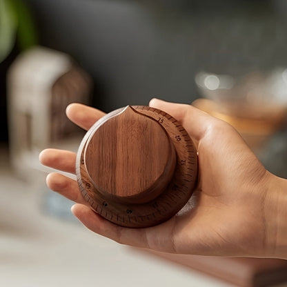 Mechanical Kitchen Timer with Loud Alarm - Black Walnut Wood Cooking Timer, 100% Battery-Free Desktop Timer for Cooking, Baking & Study