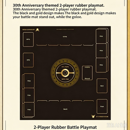 Pokemon TCG 30th Anniversary 2-Player Rubber Playmat, Trading Card Game Battle Mat, Pokemon Game Accessories for Card Battles