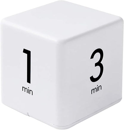 Feilifan Cube Timer, Productivity Cube Rotating Timer for Kitchen Studying Workout Classroom Kids ADHD 1-3-5-10 Minute Preset, White