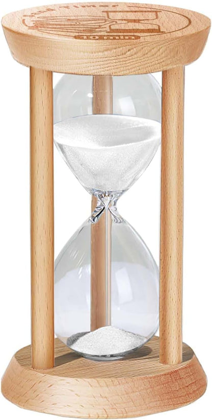 10 Minute Sand Timer Hourglass, 10 Min Wooden Sand Clock, Ten Minute Wood Hour Glass, Mini Reloj De Arena, Small Sandglass for Toothbrush Timer, Cooking, Decorative, Work, Game, Gift, White