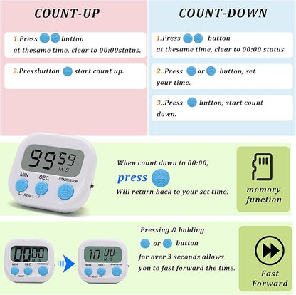 4 Pack Multi-Function Electronic Timer - Kitchen Timer,Magnetic Digital Timers,Big LCD Display, ON/Off Switch,Extensively Use in Cooking,Gym, Meeting, Classroom,Kitchen,Study,Work,Outdoor Activities