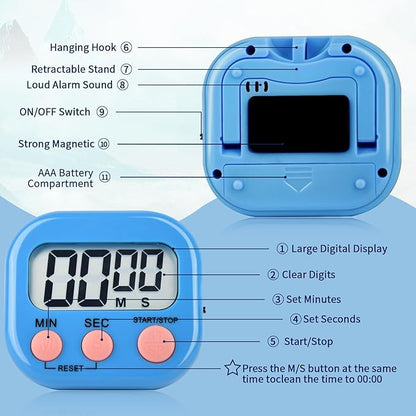 24 Pack Digital Kitchen Timer Magnetic Digital Timer with Big Display Loud Ring Cooking Timers for Kitchen Electronic Timer for Cooking, Bathing, Gym, Break Time, Classroom(6 Color)