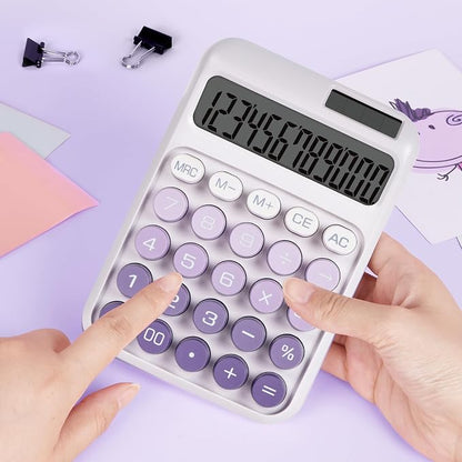 Mechanical Switch Calculator with Big Buttons, Calculators Desktop | 12 Digits, Solar Battery Power, Desk Calculator, Large LCD Display,Cute Purple Calculators for Teachers Students Basic Office