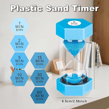 Hourglass Sand Timer 5 Minute, Plastic Unbreakable Hexagon Hourglass Sand Clock 5 Min, Reloj De Arena 5 Minutos, Colorful Hour Glass Sandglass for Classroom Games Kitchen (Blue)