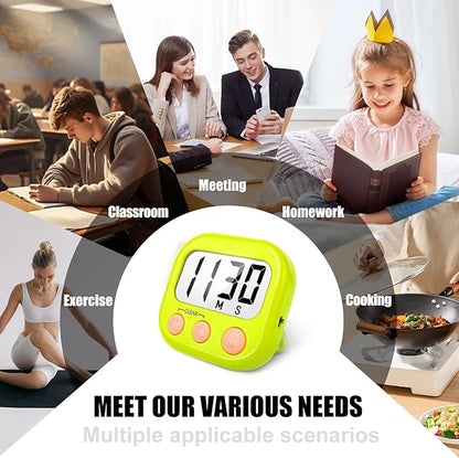 6 Pack Digital Kitchen Timers for Cooking Magnetic Timer for Cooking Loud Alarm Green