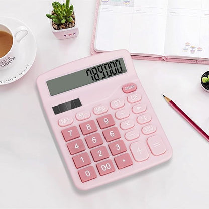 Desktop Calculator, Pink Calculator Big Buttons, 12-Digits Large LCD Display, Solar and AA Battery Dual Power, Desk Calculators for Office Home School Business Class (Pink) | Large LCD Display, Solar and AA Battery Dual Power, Desk Calculators for Offi...
