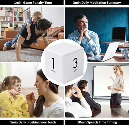 Feilifan Cube Timer, Productivity Cube Rotating Timer for Kitchen Studying Workout Classroom Kids ADHD 1-3-5-10 Minute Preset, White