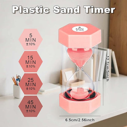 Hourglass 45 Minute Sand Timer, Plastic Sand Clock 45 Min, Unbreakable Colorful Hour Glass Sandglass for Classroom Gmaes Decor (Pink)