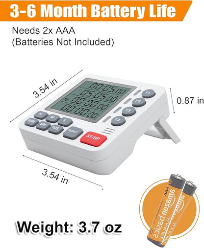 TPNEG Digital Kitchen Timer - 4-Channel Cooking Timer with Alarm, Magnetic Back, Loud & Silent Modes, Count Up/Down, Ideal for ovens, Seniors, Kids and classrooms, Replaceable AAA Battery