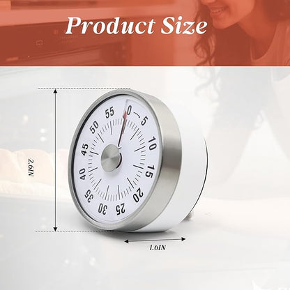 Kitchen Timer for Cooking,Chef Cooking Timer Clock,Visual Timers,60-Minute Countdown,Magnetic Base, Mechanical Clockwork,No Batteries Required,Ringer Alert,Timers for Kitchen/Study/Work/Gym,White