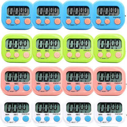 16 Pack Multi-Function Electronic Timer - Kitchen Timer,Magnetic Digital Timers,Big LCD Display, ON/Off Switch,Extensively Use in Cooking,Gym, Meeting, Classroom,Kitchen,Study,Work,Outdoor Activities