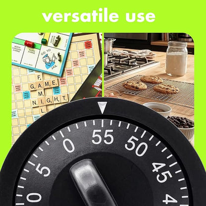 60 Minute Wind Up Timer, Visual Mechanical Timer, from 0 to 60 Minutes, for Kitchen, Hair Color Processing, Tanning Time, Kids' Home and Classroom Activities or Timeouts, Black