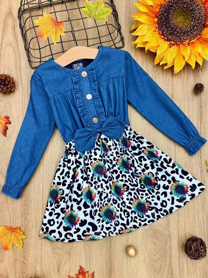 All Eyes On Me Leopard Sunflower Chambray Bodice Dress