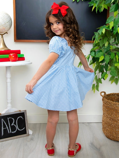 Apple Sweetheart Gingham Puff Sleeve Cotton Dress
