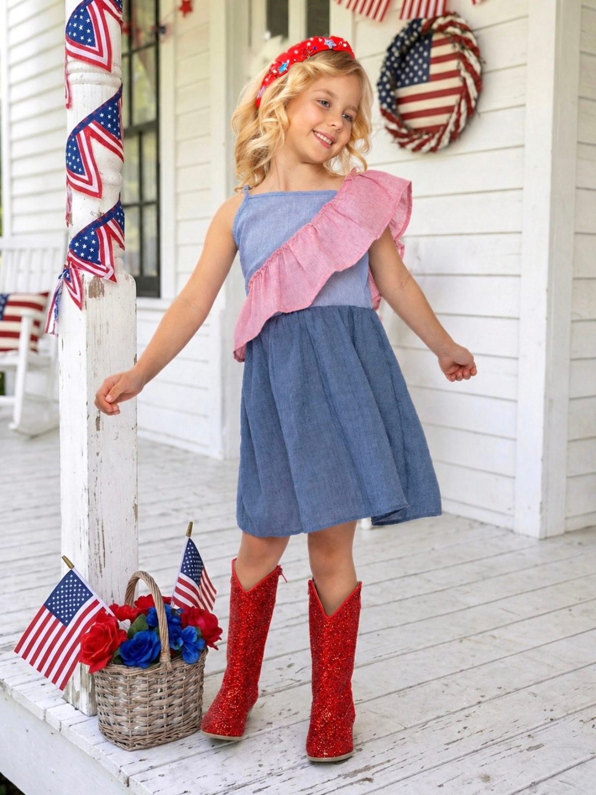 American Breeze Ruffle Chambray Dress