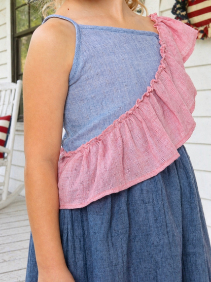 American Breeze Ruffle Chambray Dress