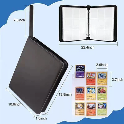 PU Leather Zipper Card Binder, Large Capacity Trading Card Collection Album