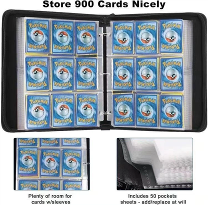 PU Leather Zipper Card Binder, Large Capacity Trading Card Collection Album