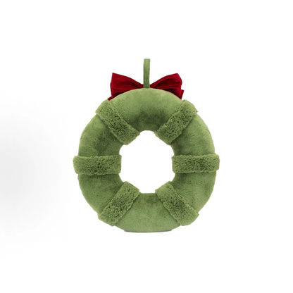 Christmas Wreath Plush Ornament, Cute Stuffed Christmas Wreath Door Hanging Decor with Red Bow
