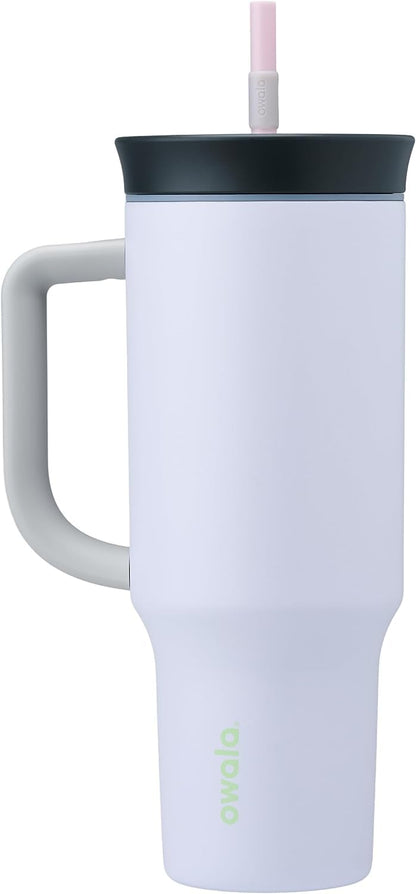 Owala 40 oz Stainless Steel Tumbler - Spill-Resistant Lid, Straw, Carry Handle - Purple Bunny Hop