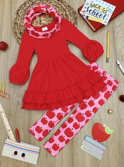 Apple Vision Tunic, Leggings and Scarf Set